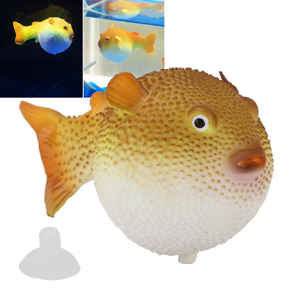 Aquarium Puffer Fish Luminous Simulation Rubber Fish with Suction Cup for Fish  S