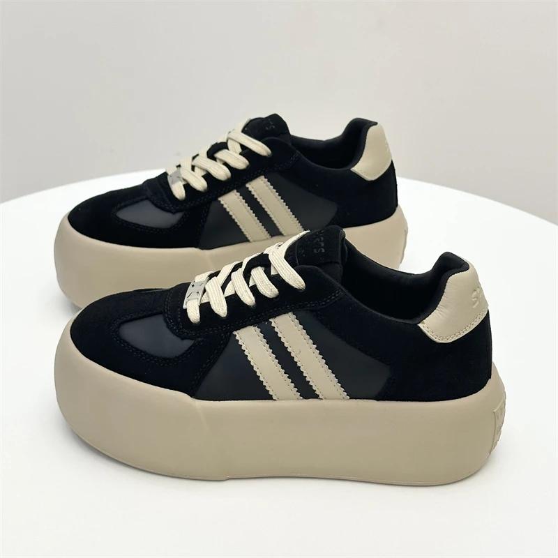 Móda Sportovní obuv Silná podrážka Běžné prkno Dámské 2024 Nové Hovězí kůže Vše měkké Uvnitř Zvětšit Tréninkové boty