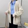 2026 Fall Winter V Neck Knit Cardigan Loose Lazy Fit Solid Color Sweater Women