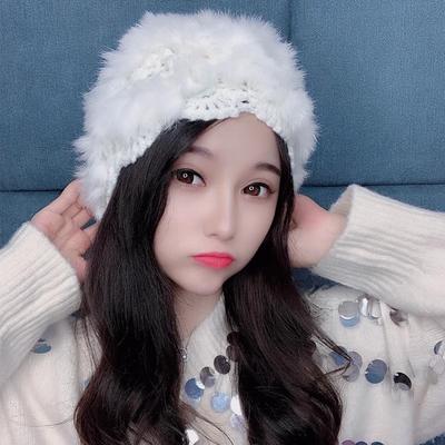 Neue Winter Handgemachte Gehäkelte Kaninchenhaar Strickmütze für Damen Weiß Plüsch Koreanischer Stil Vielseitig Warm Outdoor Kopfmütze