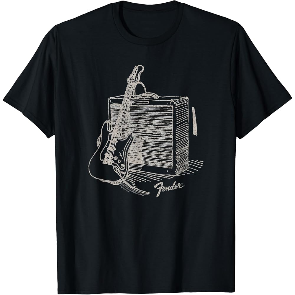 Fender Guitar Musings On Amplifier Retro Outline Image Tee
