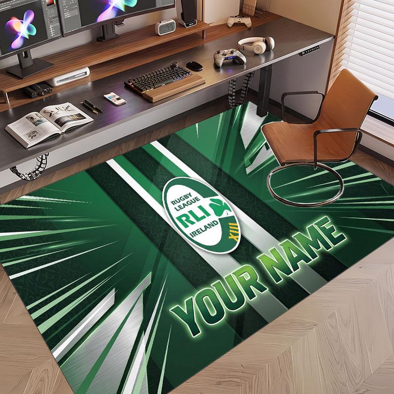Custom Rug Ireland Rugby Pattern Print Name Text Soft Non‑Slip Floor Carpet for Home Indoor Decoration