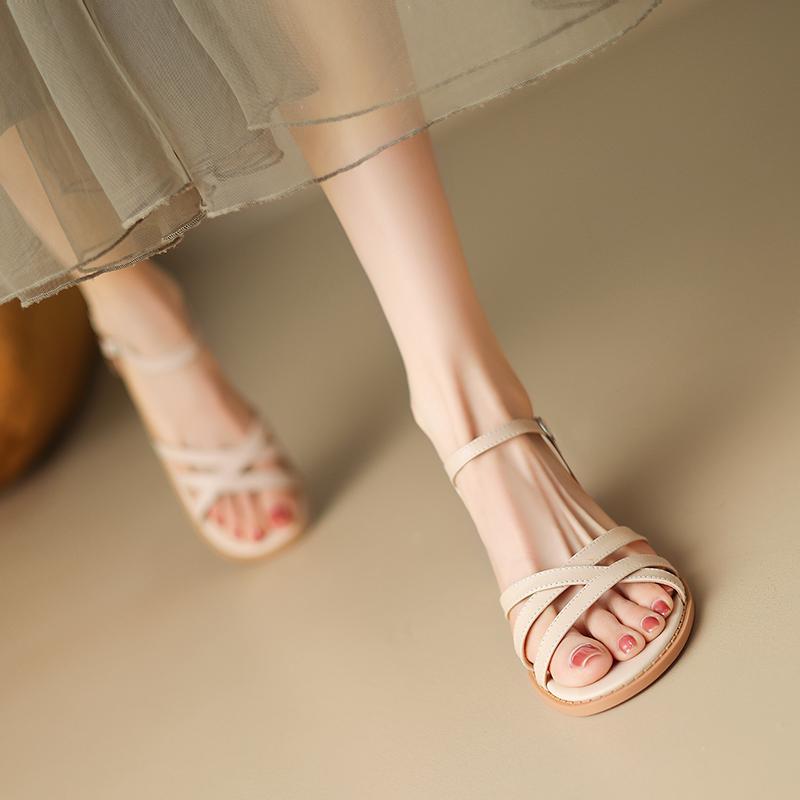 Fashion 2024 Summer Woman Sandals Genuine Leather Shoes for Women Chunky Heel Open Toe High Heel Shoes Sandals