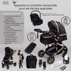 Poussette 3 en 1 set complet avec siège auto -- Poussette combinée - pneus pleins - Sac à langer. Noir