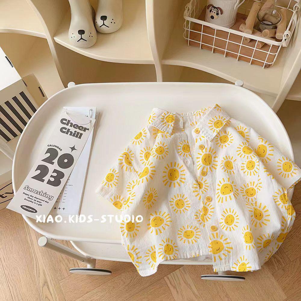 Little Sun Kids' Summer Cotton Lapel Shirt - Boys' Short-Sleeve Baby Top
