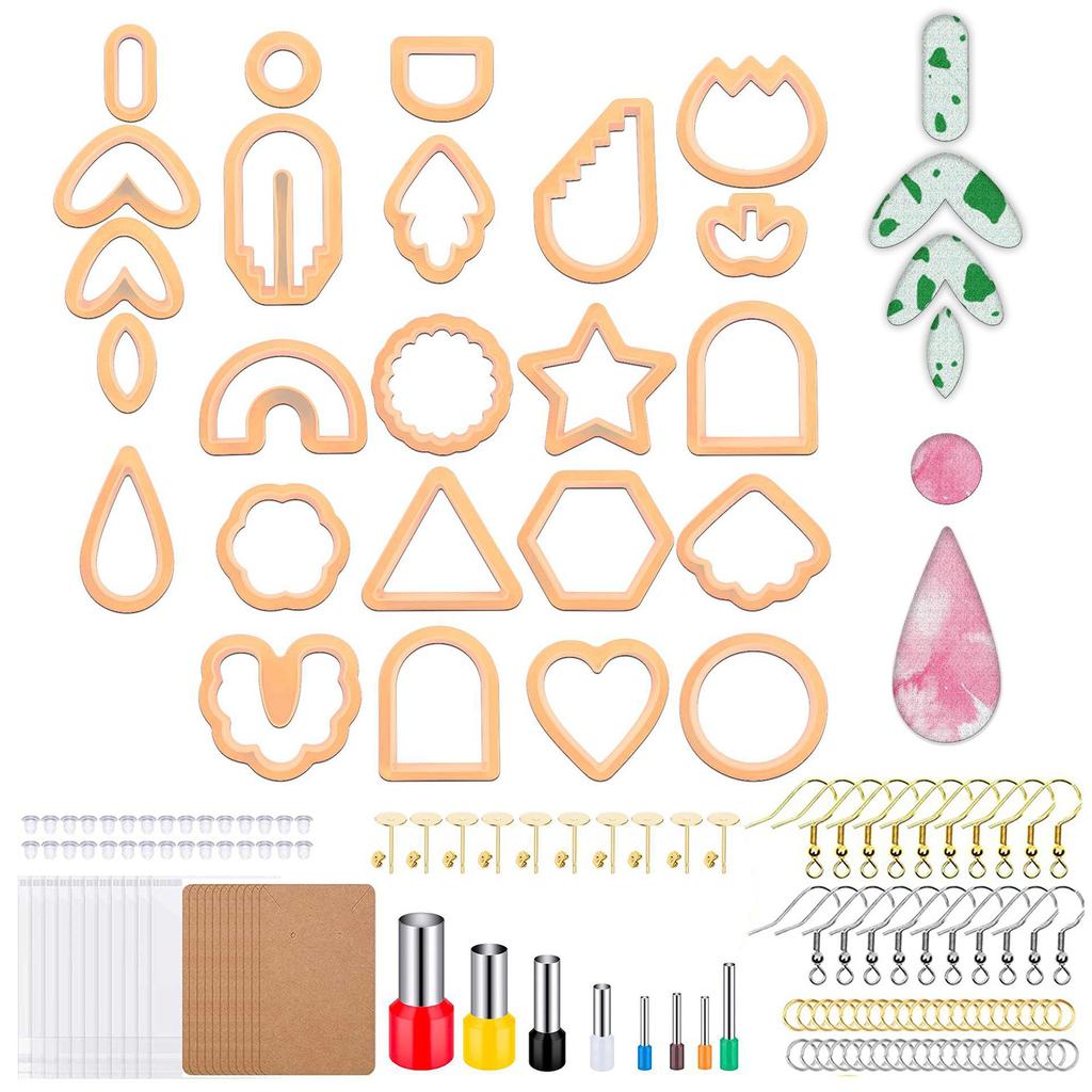 142pcs Clay Cutters 24 Shapes Clay Earring Cutters with Earring Hooks Jewelry Earring Cutters for Clay Jewelry Making