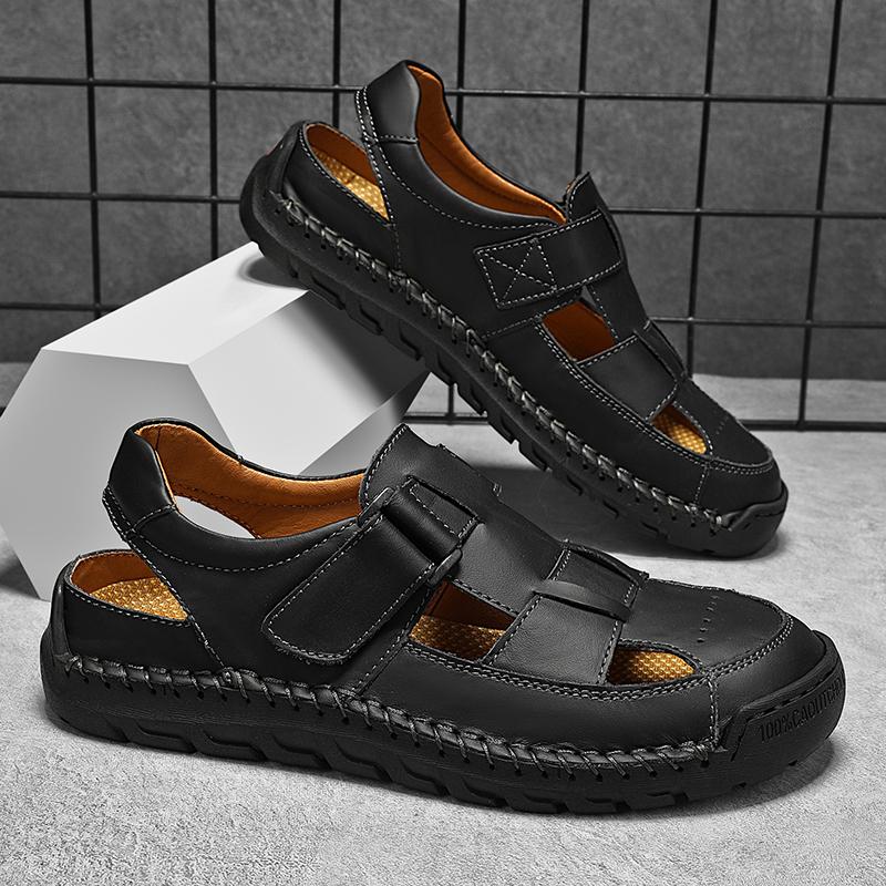 Letní pánské kožené plážové sandály Čistě ručně vyráběné Pánské sandály s uzavřenou špičkou