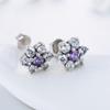 Modian 925 Sterling Silver Flower Purple Crystal Stud Earrings Fashion CZ for Women Wedding Jewelry Gift