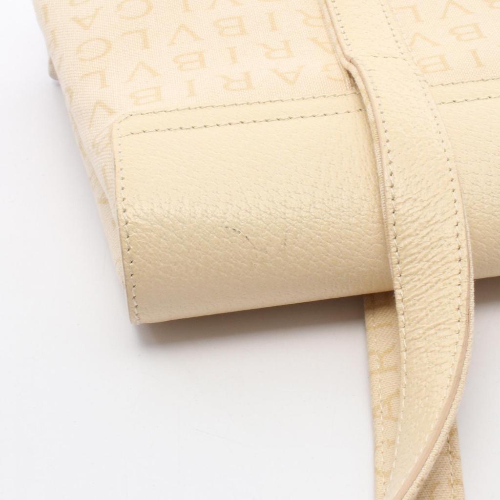 Used BVLGARI Logo Mania Handbag Canvas Leather Beige Beige Used Women