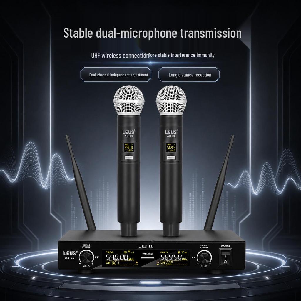 AS-20 Dual UHF Wireless Microphone for Professional Home, Stage, and KTV Use