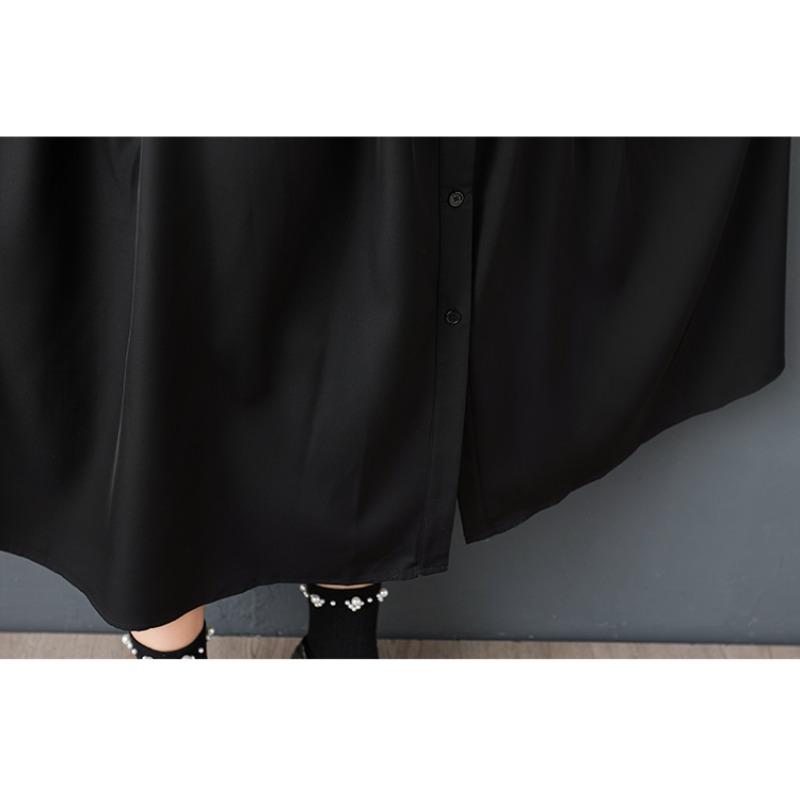 Dimanaf Plus Size Loose Dress Blouse Women 2025 Lace Spliecd Buttons New Summer Style Black Shirt Dress