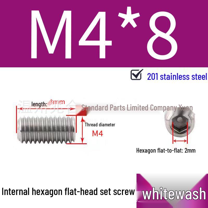 201 Stainless Steel Headless Set Screw - Flat End Socket Screw