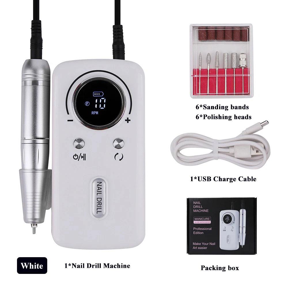 

Профессиональная перезаряжаемая электрическая дрель для ногтей, 45000 об/мин, портативная беспроводная пилочка для удаления акриловых гелевых ногтей USB белый
