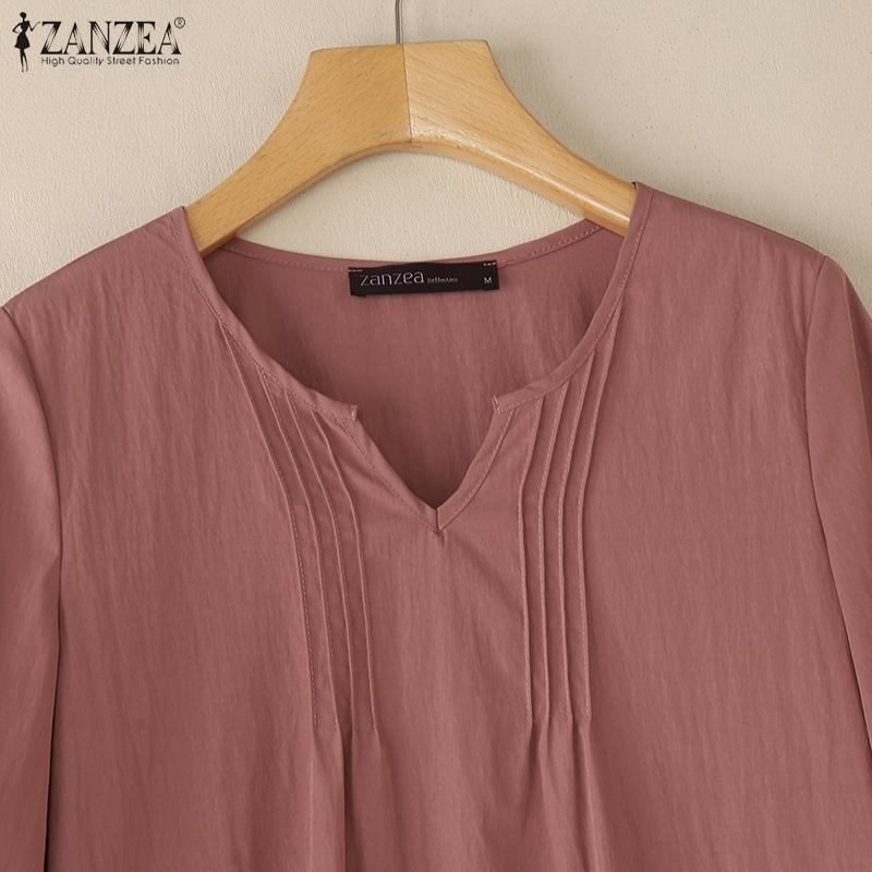 ZANZEA Dámská ležérní jednobarevná halenka s 3/4 rukávem s výstřihem do V