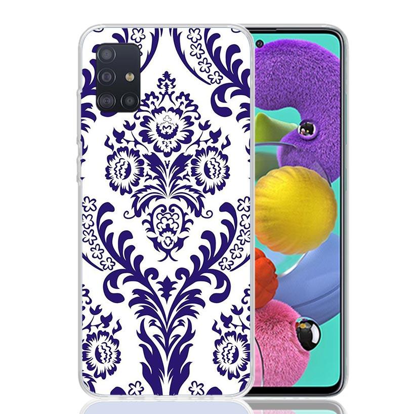 Blue And White Porcelain Phone Case For Samsung Galaxy A52 A32 A22 A12 A02S A50S A30S A51 A31 AA71 Note 20 Ultra 10 S10 Plus Gal