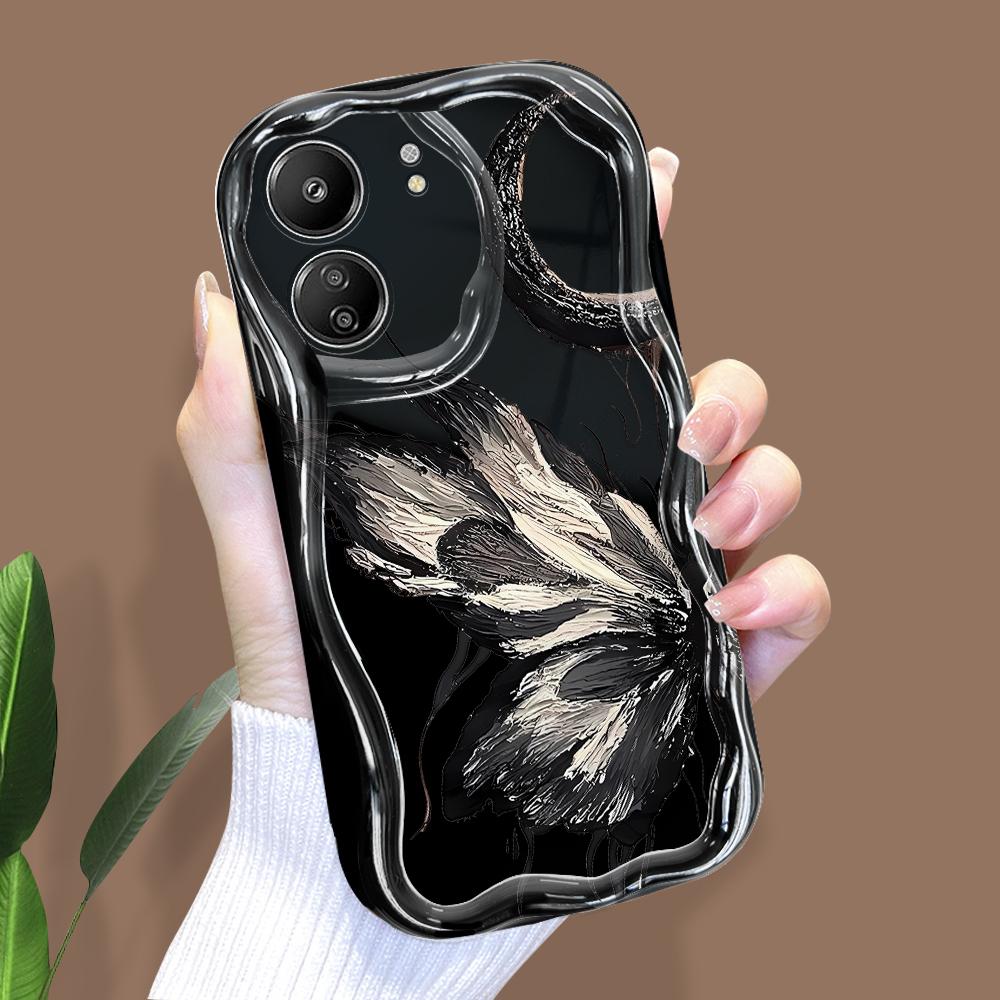 

Милий мультяшний візерунок, кремовий текстурний корпус, хвилястий край, м’який силіконовий чохол для телефону Xiaomi Redmi Redmi Note 11 чорний