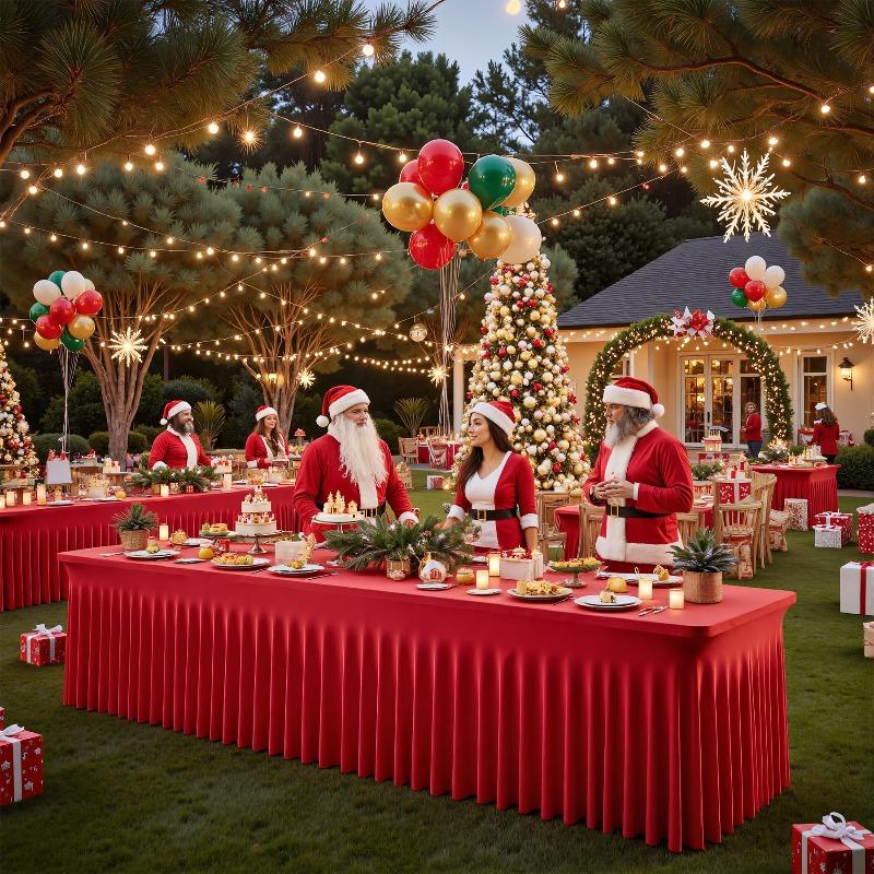 New Christmas Party Red Tablecloth Rectangular Elastic Wedding Birthday Party Venue Decoration Tablecloth Atmosphere Decoration