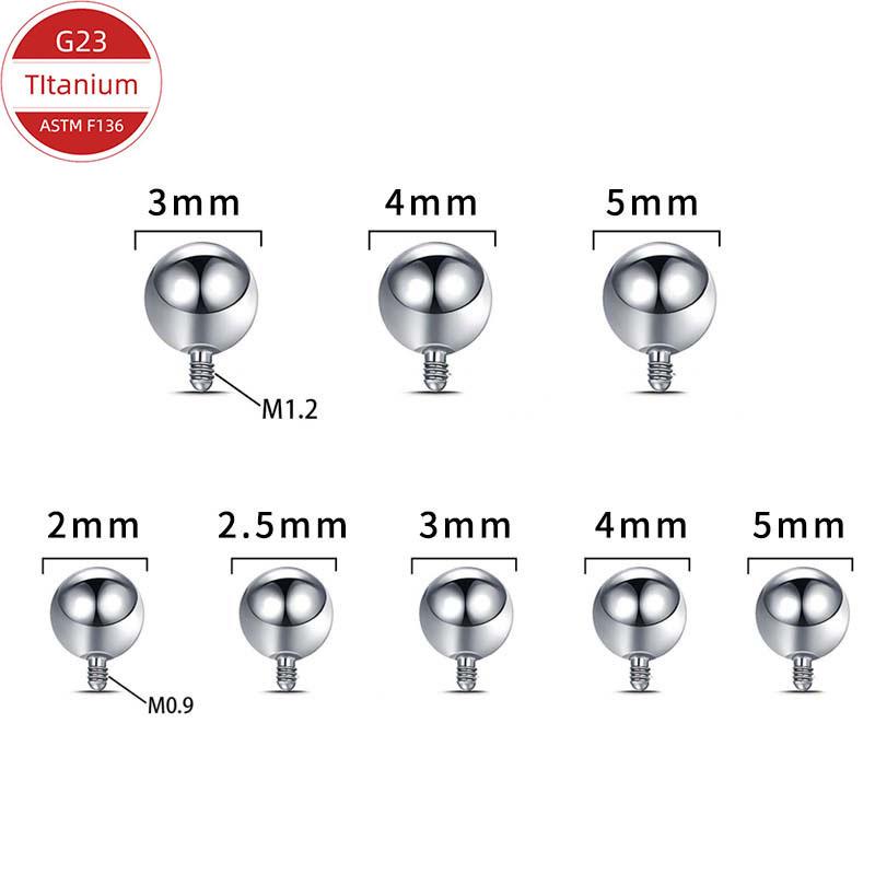 F136 Titanium Alloy Round Ball Stud Earrings for Cartilage, Lip, Tongue, and Eyebrow with External Thread Replacement Ball Accessories