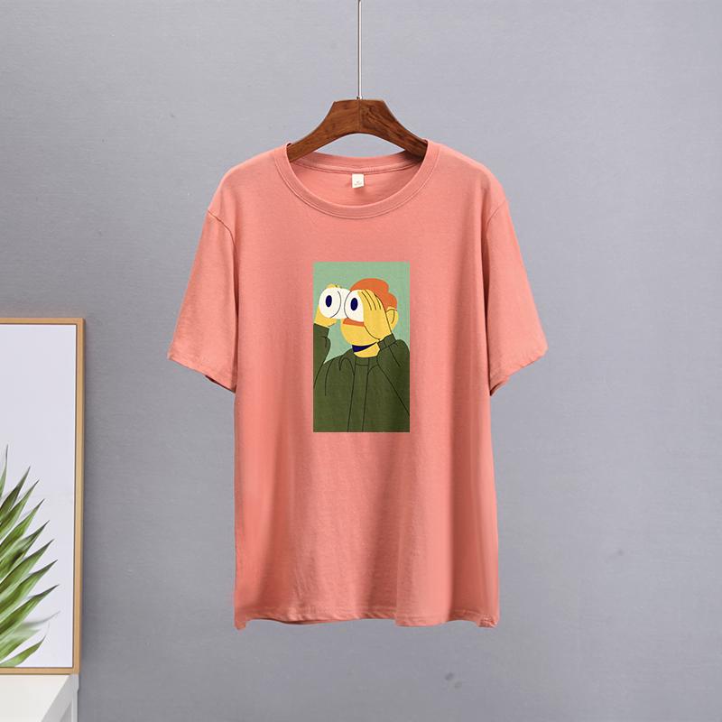 Hirsionsan Nya roliga tecknade T-shirts Kvinnor Kawaii Casual Oversized Tees Par Mjuk bomull O-hals Kvinnliga Grafiska Toppar