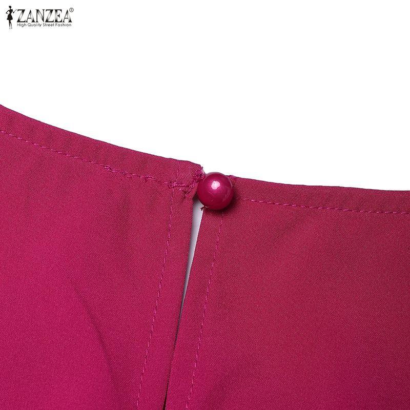 ZANZEA Abito casual da donna a maniche corte con scollo tondo tinta unita