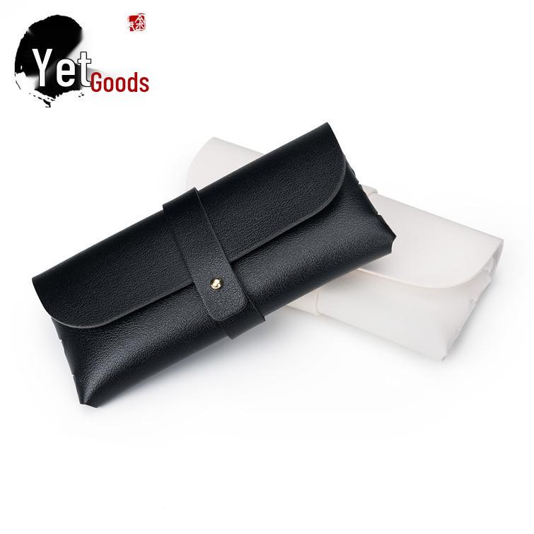 Snap-Button PVC Leather Eyeglass and Sunglasses Case - Soft Black and White Design