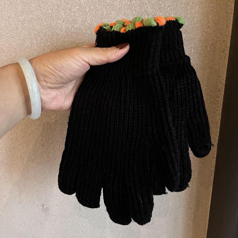 Зимние вязаные перчатки с сенсорным экраном для женщин, для активного отдыха, велоспорта, теплые, из полиэстера чёрный