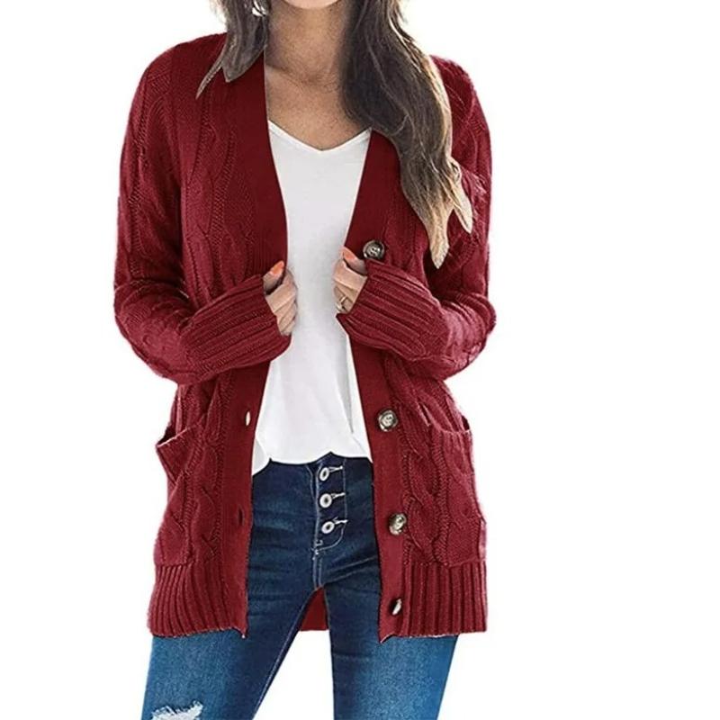 Autumn Winter Women Long Sleeve Knitted Cardigan Single Breasted Solid Color V Neck Loose Sweater Outwear Oversize S-3XL