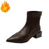 Winter Pointed Toe Thick Heels Women Ankle Boots Fashion Short Plush Shoes Female Vintage Slim Short Booties  De Muje