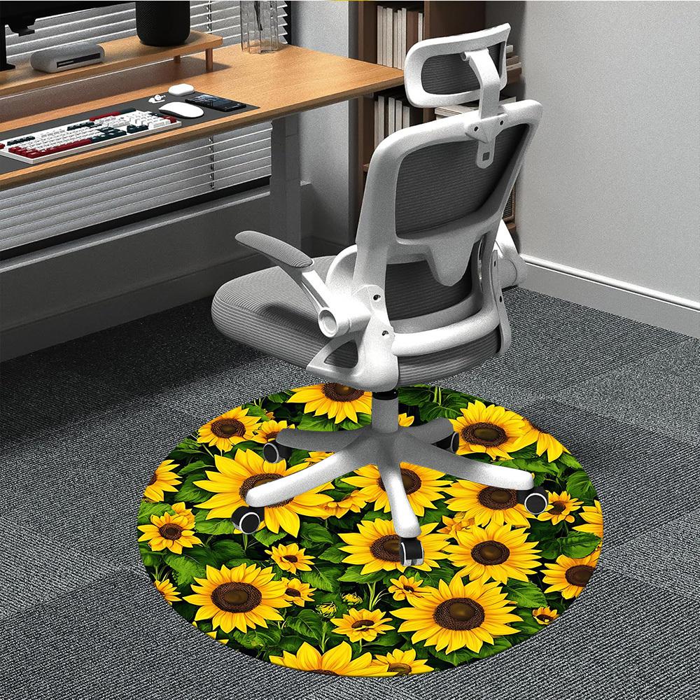 

1pc Sunflower Field Office Round Area Rug, Under Office Chairs Bedroom Living Room Home Decor, Room Deco 80cm