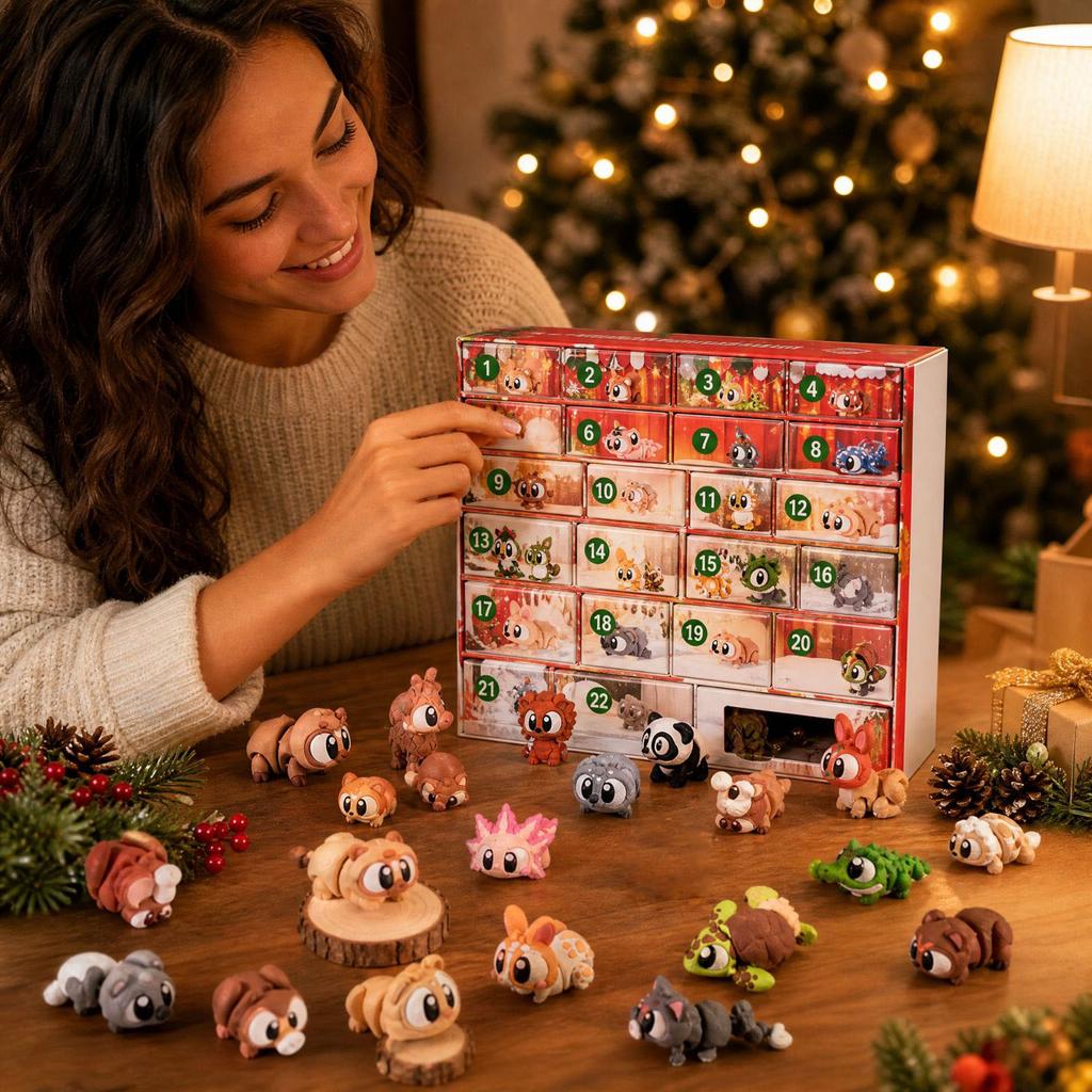 -Day Advent Calendar with 3D Printed Articulated Forest Animal Figures for Kids Surprise Toy Gift Set