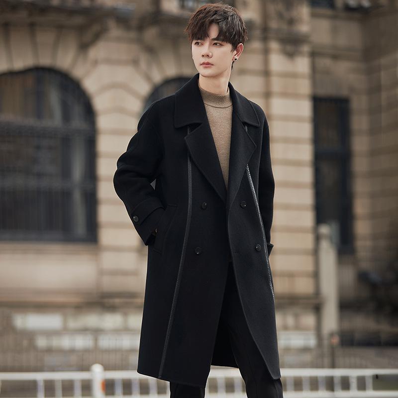 Wool coat men's autumn and winter medium and long light luxury wool sweater lapel men's double-sided wool jacket