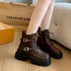 Ladies Shoes 2024 High Quality Side Zipper Women's Boots Fashion Front Lace-up Office and Career New Belt Buckle Ankle Boots