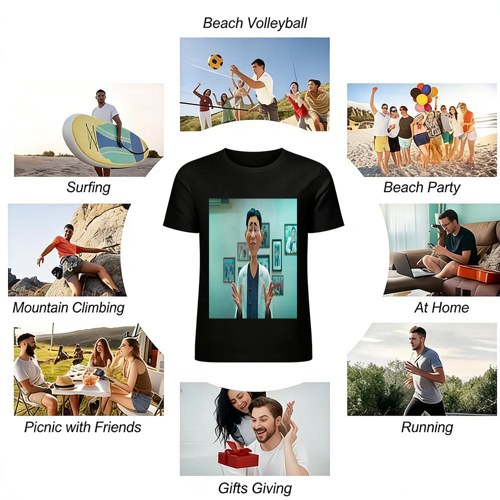 Funny Animated Doctor Print Casual T-shirt Loose Comfortable Daily Universal Top For Men And Women Pure Cotton T-shirt