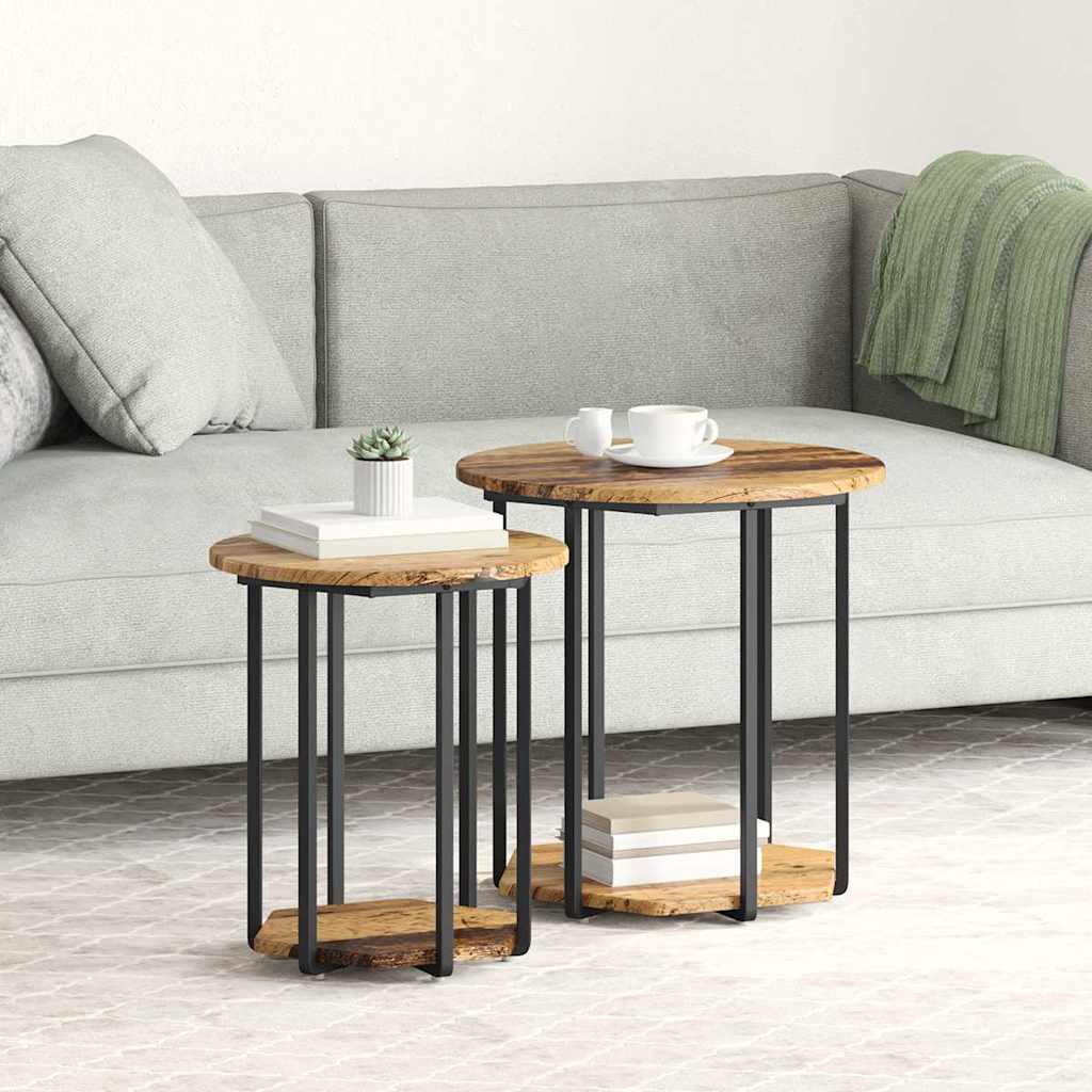 Side Table Set with Shelf 2 Pcs Brown