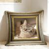 Cute Caroon Cat Portrait Photo Frame Art Pillowcases Retro Trendy Pillow Case For Chair Sofa Home Decor Comfy Pillow Cover