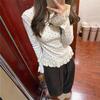 Women's Chic Korean Heart Print Bowknot Slim Long-Sleeved Base Layer Top