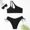 Women's One-Shoulder Solid Color Sexy Two-Piece Bikini Swimsuit
