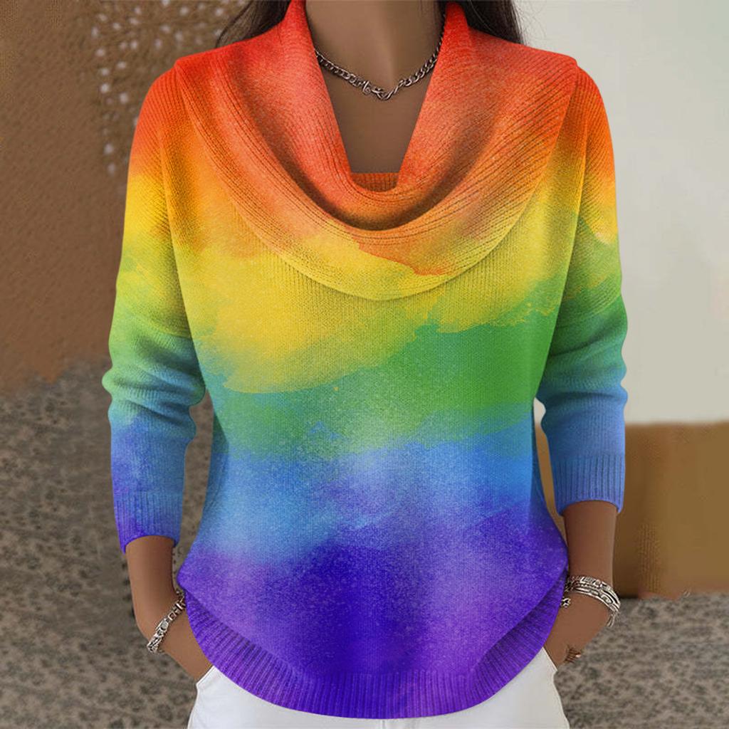 Dámský ležérní a módní svetr s dlouhým rukávem a potiskem, kulatým výstřihem