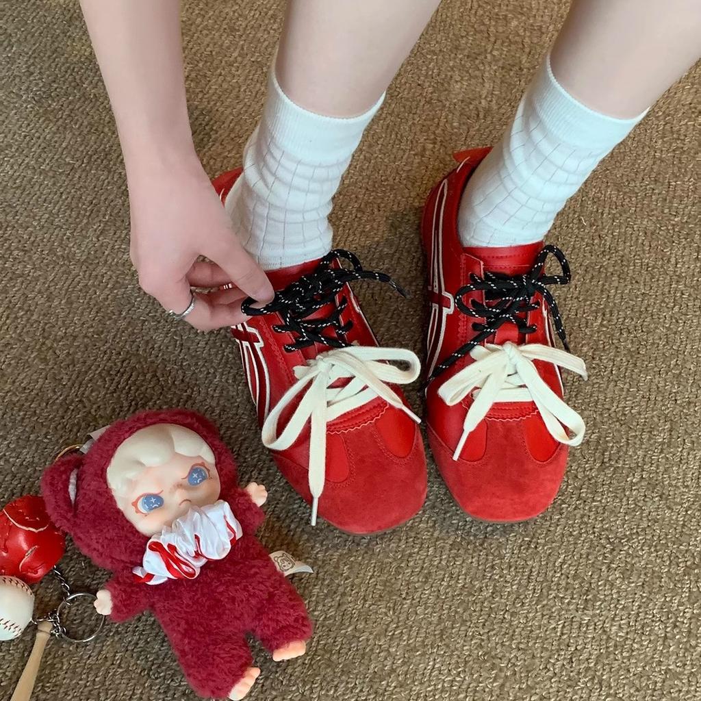 Grape mother same old Berlin magazine~ fashionable contrasting color pair of shoelaces square round head casual versatile Forrest Gump shoes German