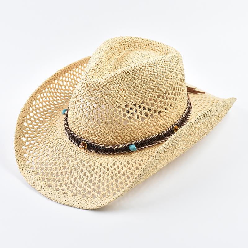 Summer Straw Western Cowboy Hat for Women Men Outdoor Hollow Out Travel Beach Sun Hat