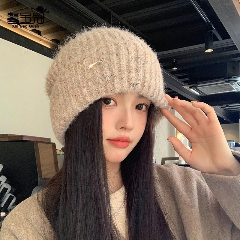 Winter versatile warm ear protection wool knitted pile hat children big head circumference show face small pullover wool hat