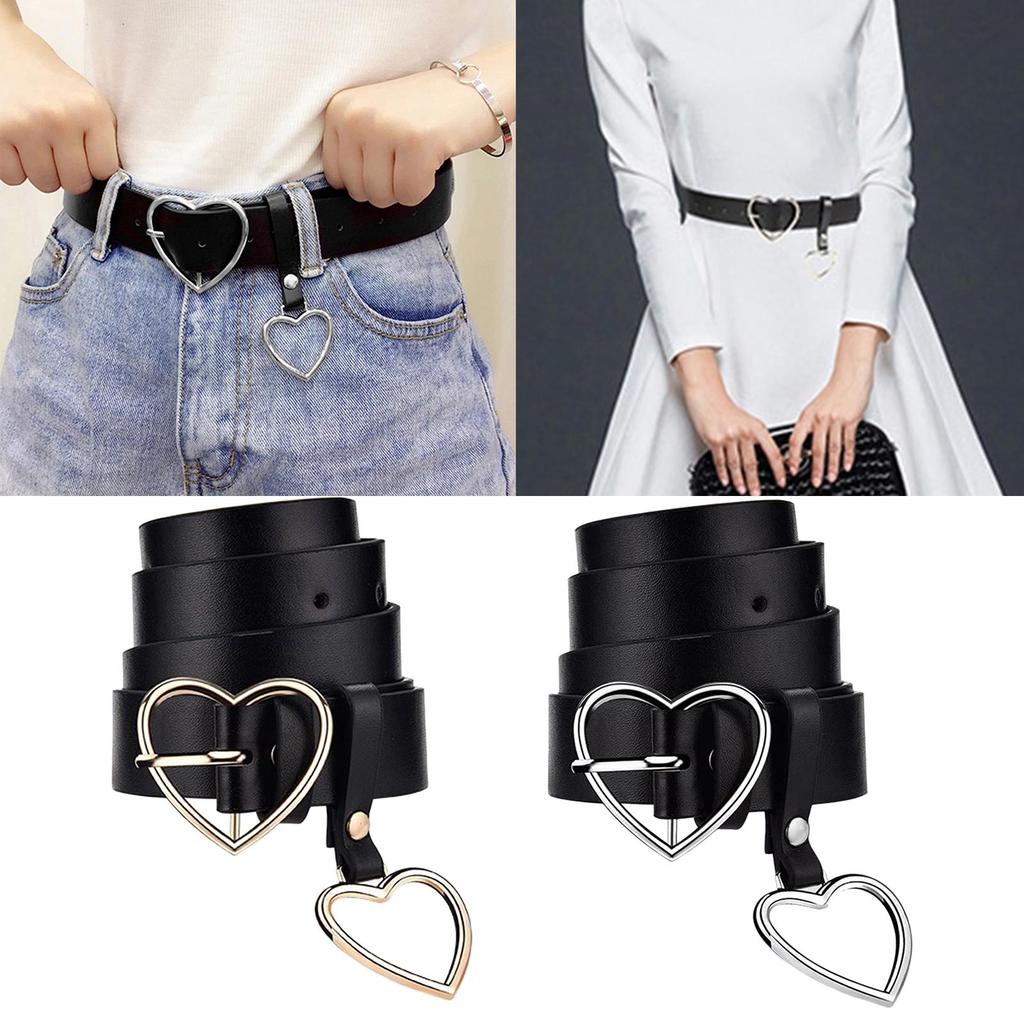 Women Ladies Metal Heart Buckle Belt Leather Jeans Dress Waist Band Belts