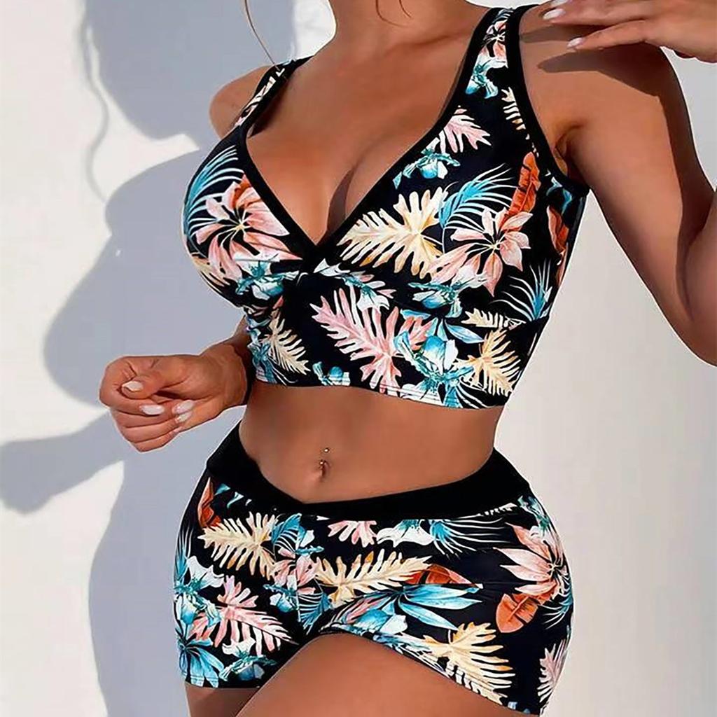 Damen-Bikini-Set mit hohem Bund und Trägern, zweiteiliger Badeanzug