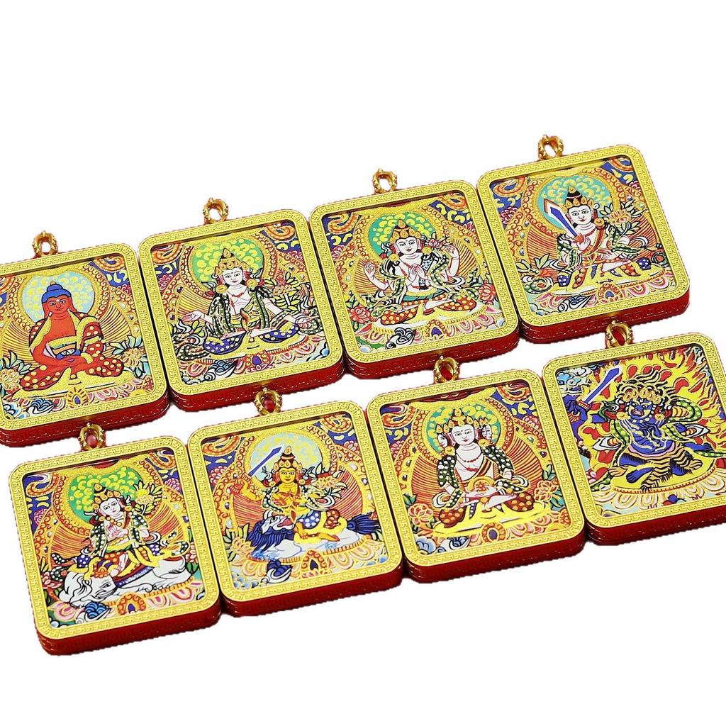 Rebgong Hand-Painted Thangka Zodiac Amulet Necklace with GAU Box Pendant - Eight Protectors of Tibetan Buddhism