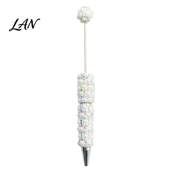 Customizable Beadable Pen DIY Pen, Rhinestone Faux Pearl Ballpoint Fancy Glitter Decorated for Crafting, Student Stationery Office Writing Tools