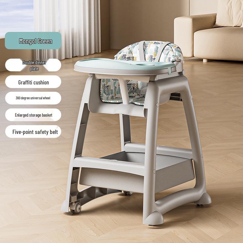 Multifunktionaler Verstellbarer Baby-Essstuhl mit Doppelschicht-Tablett: Faltbar und geeignet zum Sitzen oder Liegen