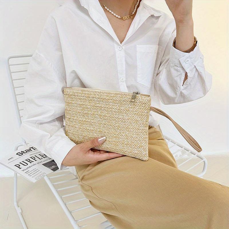 Weaving Bag Fashion Ladies Wristlet Clutch Women Daily Money Phone Clutch Solid Straw Woven Coin Purse Beach Wallet Card Holder