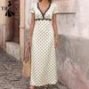 Damenmode Sommer Frühling Polka Dot Print Kurzarm V-Ausschnitt Hohe Taille Freizeitkleider