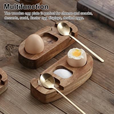 Holz Eier Serviertablett 3-Fächer Holzplatten mit Löffel Speisen Eiertablett Halter