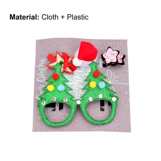 1 Set Cute Christmas Tree Kids Frame Glasses Hair Clip Wear-resistant Santa Claus Frame Glasses Hair Clip for Gifts